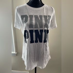 PINK V/S White Sleep Top With Black & Grey Print Size Medium